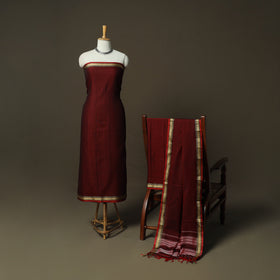Maroon - Dharwad Woven Mercerised Cotton 3pc Unstitched Dress Material Suit Set 45