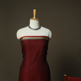 Maroon - Dharwad Woven Mercerised Cotton 3pc Unstitched Dress Material Suit Set 45