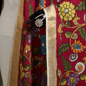 Srikalahasti Pen Work Kalamkari Bangalore Silk Floral Handpainted Dupatta 27