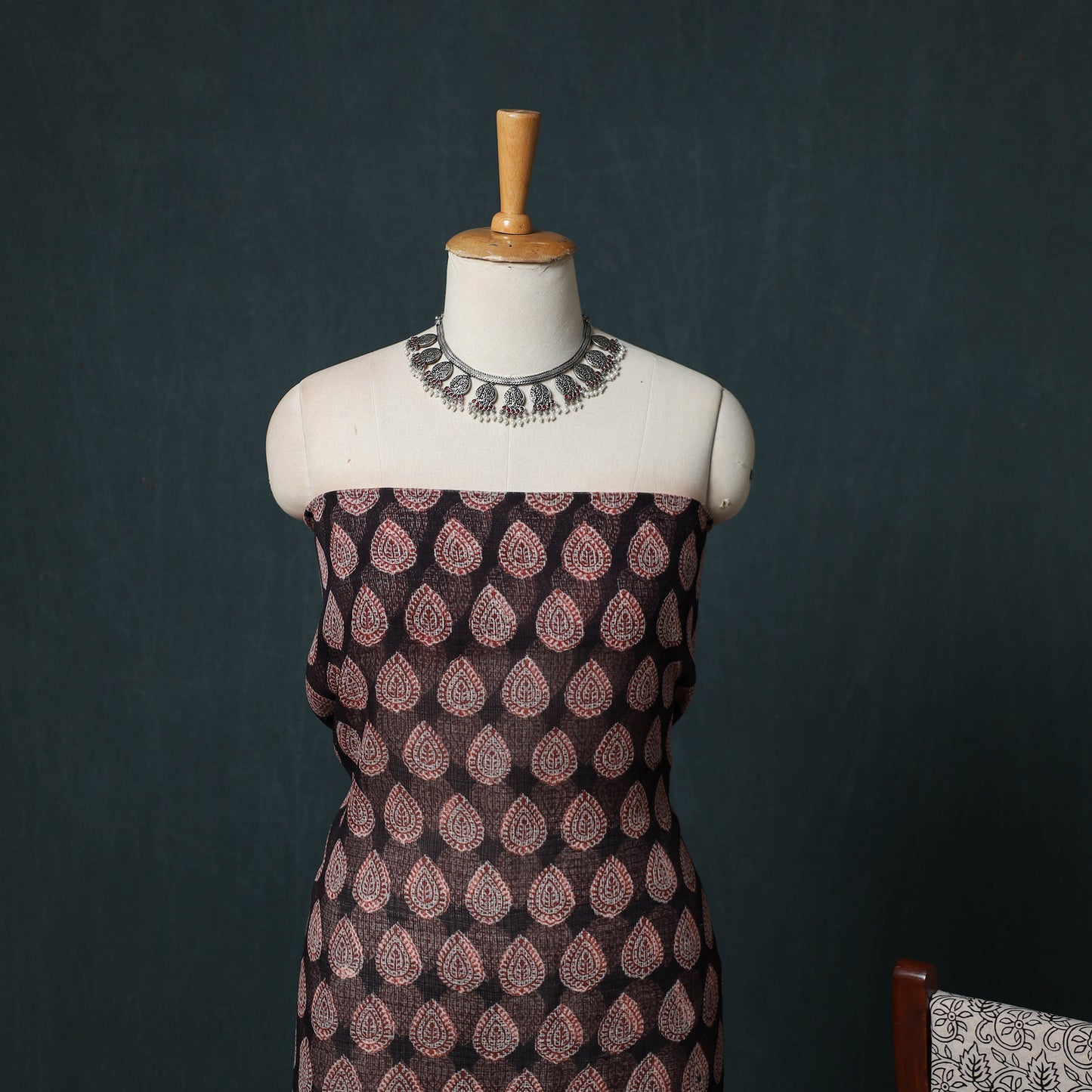Bagh Hand Block Print Natural Dyed Kota Doria Cotton 3pc Unstitched Dress Material Suit Set 14