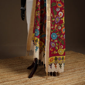 Srikalahasti Pen Work Kalamkari Bangalore Silk Floral Handpainted Dupatta 27