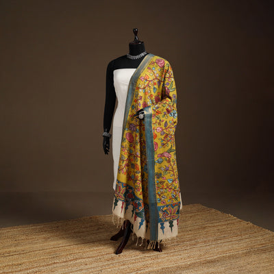 Srikalahasti Pen Work Kalamkari Bangalore Silk Floral Handpainted Dupatta 28
