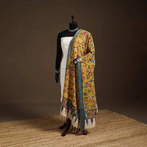 Srikalahasti Pen Work Kalamkari Bangalore Silk Floral Handpainted Dupatta 28