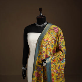 Srikalahasti Pen Work Kalamkari Bangalore Silk Floral Handpainted Dupatta 28
