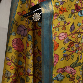 Srikalahasti Pen Work Kalamkari Bangalore Silk Floral Handpainted Dupatta 28