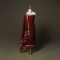 Maroon - Dharwad Woven Mercerised Cotton 3pc Unstitched Dress Material Suit Set 45