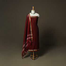 Maroon - Dharwad Woven Mercerised Cotton 3pc Unstitched Dress Material Suit Set 45