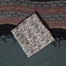 Bagh Hand Block Print Natural Dyed Kota Doria Cotton 3pc Unstitched Dress Material Suit Set 14