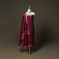 Maroon - Dharwad Woven Mercerised Cotton 3pc Unstitched Dress Material Suit Set 46
