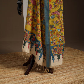 Srikalahasti Pen Work Kalamkari Bangalore Silk Floral Handpainted Dupatta 28