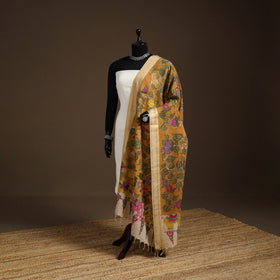 Srikalahasti Pen Work Kalamkari Bangalore Silk Floral Handpainted Dupatta 29