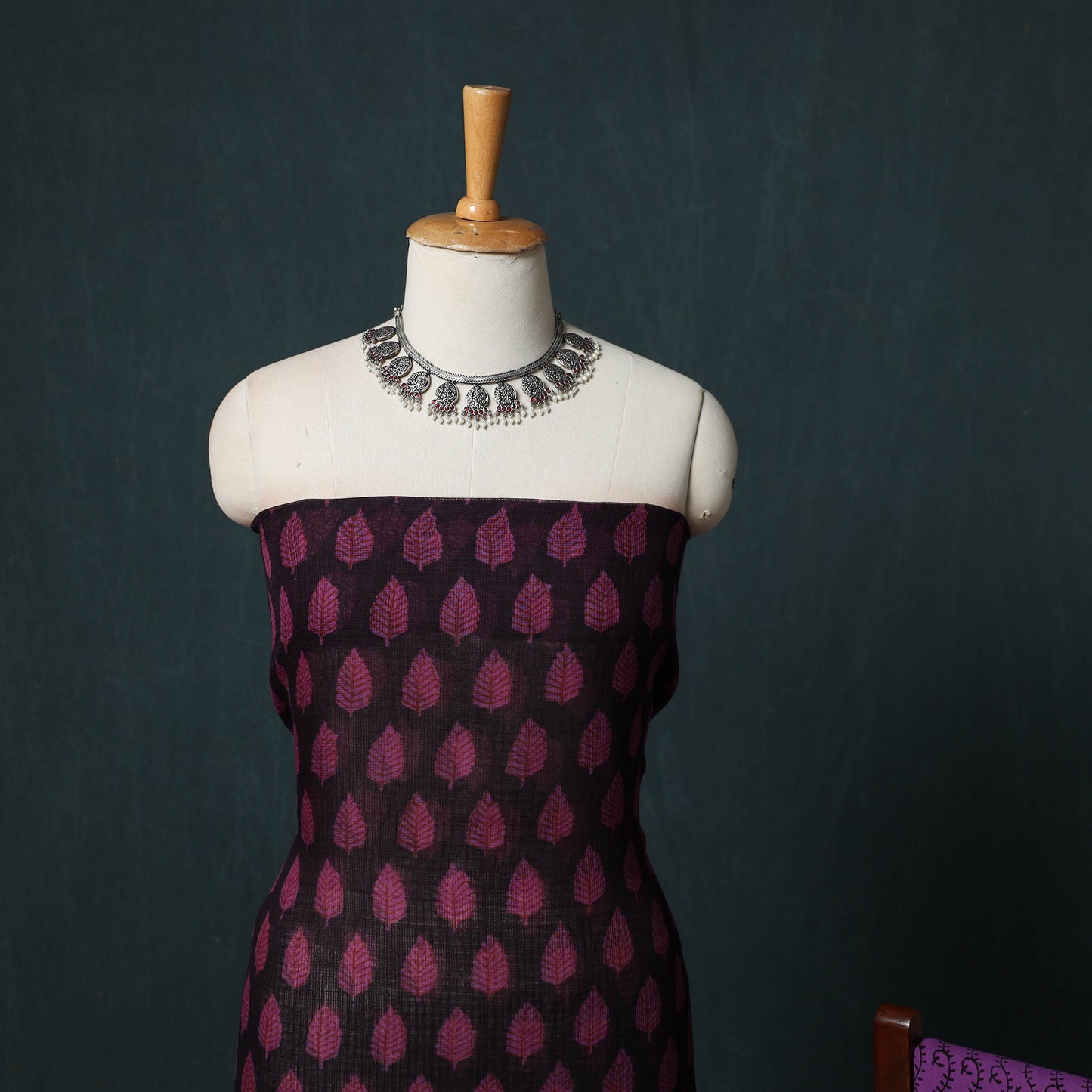 Bagh Hand Block Print Natural Dyed Kota Doria Cotton 3pc Unstitched Dress Material Suit Set 15