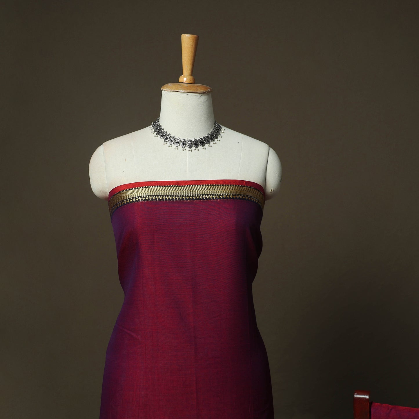 Maroon - Dharwad Woven Mercerised Cotton 3pc Unstitched Dress Material Suit Set 46