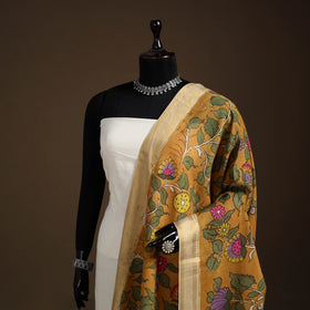 Srikalahasti Pen Work Kalamkari Bangalore Silk Floral Handpainted Dupatta 29