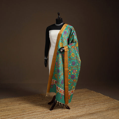Srikalahasti Pen Work Kalamkari Bangalore Silk Floral Handpainted Dupatta 30