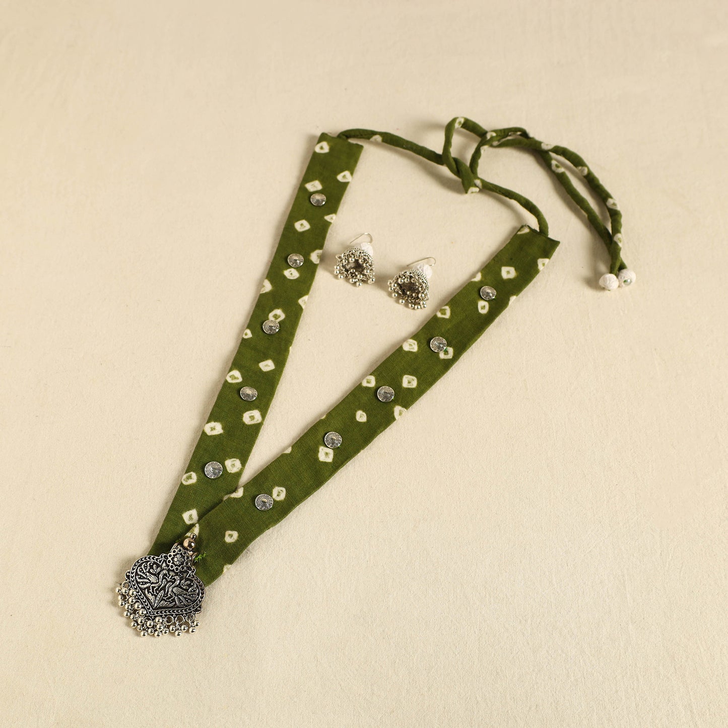 Green - fabart german silver necklace set 04 - handcrafted