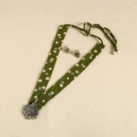 Green - fabart german silver necklace set 04 - handcrafted