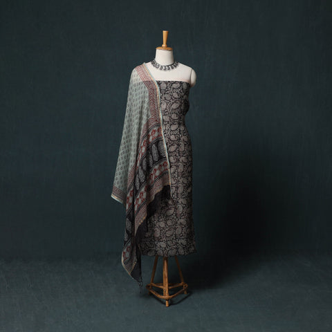 Bagh Hand Block Print Natural Dyed Kota Doria Cotton 3pc Unstitched Dress Material Suit Set 16