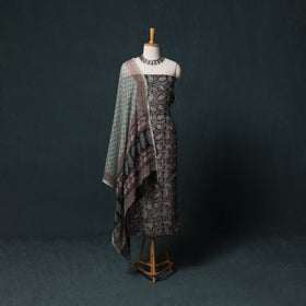 Bagh Hand Block Print Natural Dyed Kota Doria Cotton 3pc Unstitched Dress Material Suit Set 16