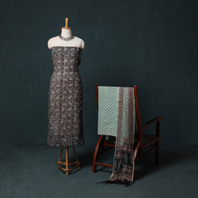 Bagh Hand Block Print Natural Dyed Kota Doria Cotton 3pc Unstitched Dress Material Suit Set 16