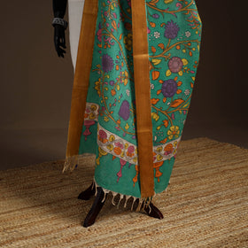 Srikalahasti Pen Work Kalamkari Bangalore Silk Floral Handpainted Dupatta 30