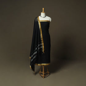 Black - Dharwad Woven Mercerised Cotton 3pc Unstitched Dress Material Suit Set 47