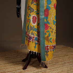 Srikalahasti Pen Work Kalamkari Bangalore Silk Floral Handpainted Dupatta 31