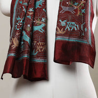 Maroon - Handloom Silk Bengal Kantha Work Stole 12