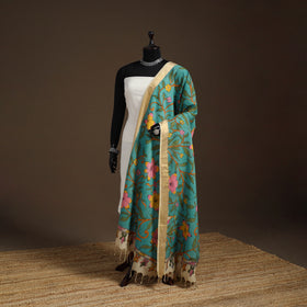 Srikalahasti Pen Work Kalamkari Bangalore Silk Floral Handpainted Dupatta 32