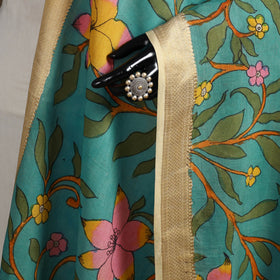 Srikalahasti Pen Work Kalamkari Bangalore Silk Floral Handpainted Dupatta 32