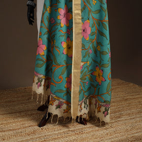 Srikalahasti Pen Work Kalamkari Bangalore Silk Floral Handpainted Dupatta 32