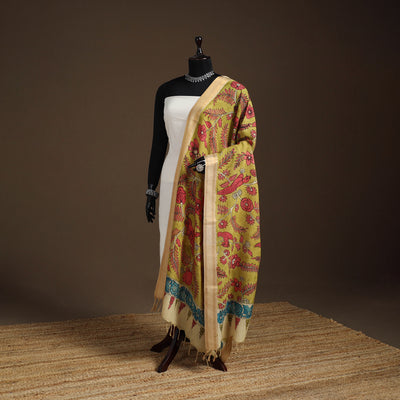 Srikalahasti Pen Work Kalamkari Bangalore Silk Floral Handpainted Dupatta 33