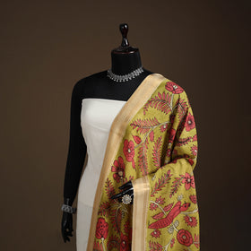 Srikalahasti Pen Work Kalamkari Bangalore Silk Floral Handpainted Dupatta 33