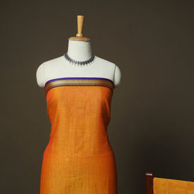 Orange - Dharwad Woven Mercerised Cotton 3pc Unstitched Dress Material Suit Set 49