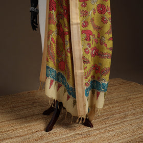 Srikalahasti Pen Work Kalamkari Bangalore Silk Floral Handpainted Dupatta 33