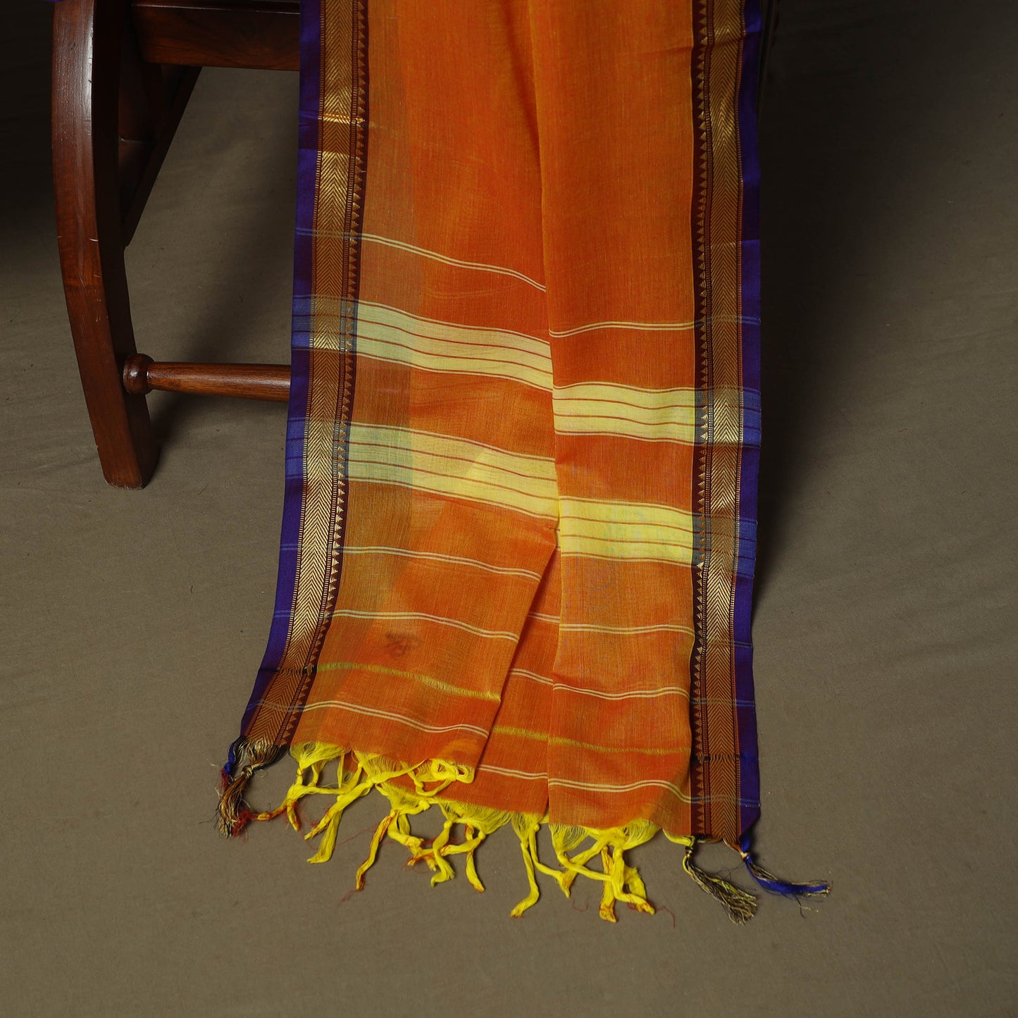 Orange - Dharwad Woven Mercerised Cotton 3pc Unstitched Dress Material Suit Set 49