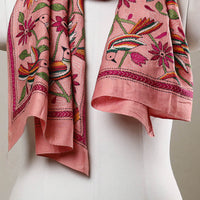 Peach - Handloom Silk Bengal Kantha Work Stole 19