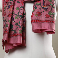 Pink - Handloom Silk Bengal Kantha Work Stole 21