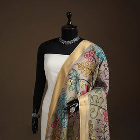 Srikalahasti Pen Work Kalamkari Bangalore Silk Floral Handpainted Dupatta 34