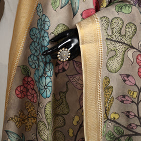 Srikalahasti Pen Work Kalamkari Bangalore Silk Floral Handpainted Dupatta 34