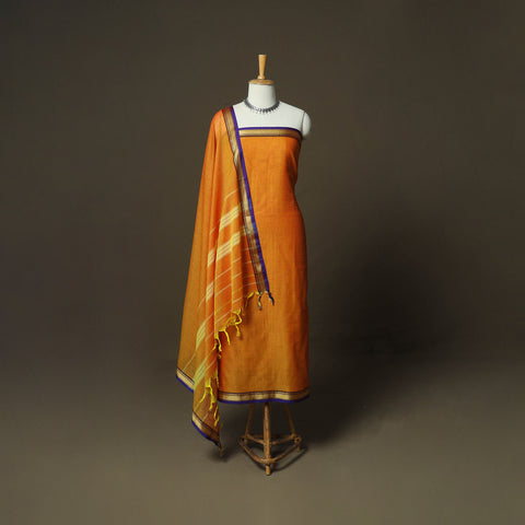 Orange - Dharwad Woven Mercerised Cotton 3pc Unstitched Dress Material Suit Set 49