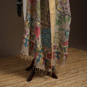 Srikalahasti Pen Work Kalamkari Bangalore Silk Floral Handpainted Dupatta 34