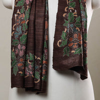 Brown - Handloom Matka Silk Bengal Kantha Work Stole 22