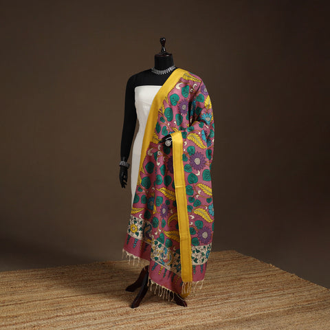 Srikalahasti Pen Work Kalamkari Bangalore Silk Floral Handpainted Dupatta 35