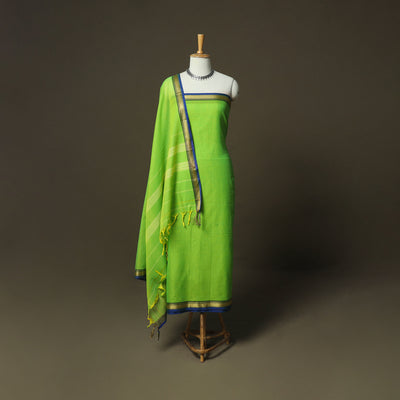 Green - Dharwad Woven Mercerised Cotton 3pc Unstitched Dress Material Suit Set 50