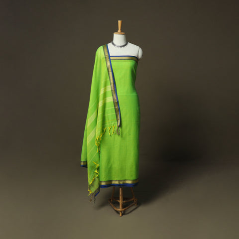 Green - Dharwad Woven Mercerised Cotton 3pc Unstitched Dress Material Suit Set 50