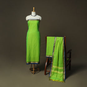 Green - Dharwad Woven Mercerised Cotton 3pc Unstitched Dress Material Suit Set 50