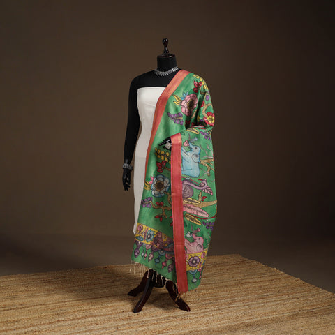 Srikalahasti Pen Work Kalamkari Bangalore Silk Floral Handpainted Dupatta 36