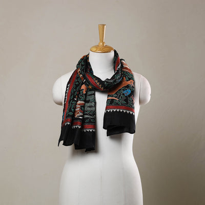 Black - Handloom Silk Bengal Kantha Work Stole 26