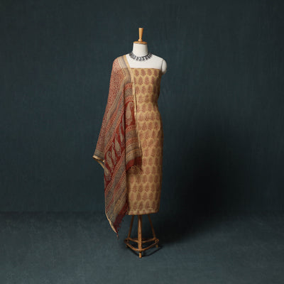 Bagh Hand Block Print Natural Dyed Kota Doria Cotton 3pc Unstitched Dress Material Suit Set 20